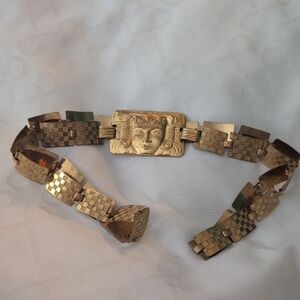 Gold Tone Medusa or Egyptian Looking Metal Chain Belt